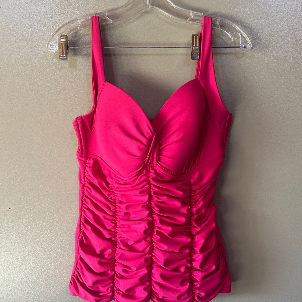 Women's Pink Ruched Swim Tank